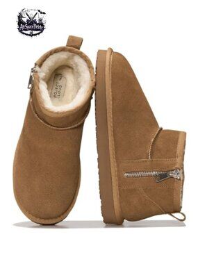 Genuine Suede Ankle Boots Faux Fur Lined Side Zip Women's Booties